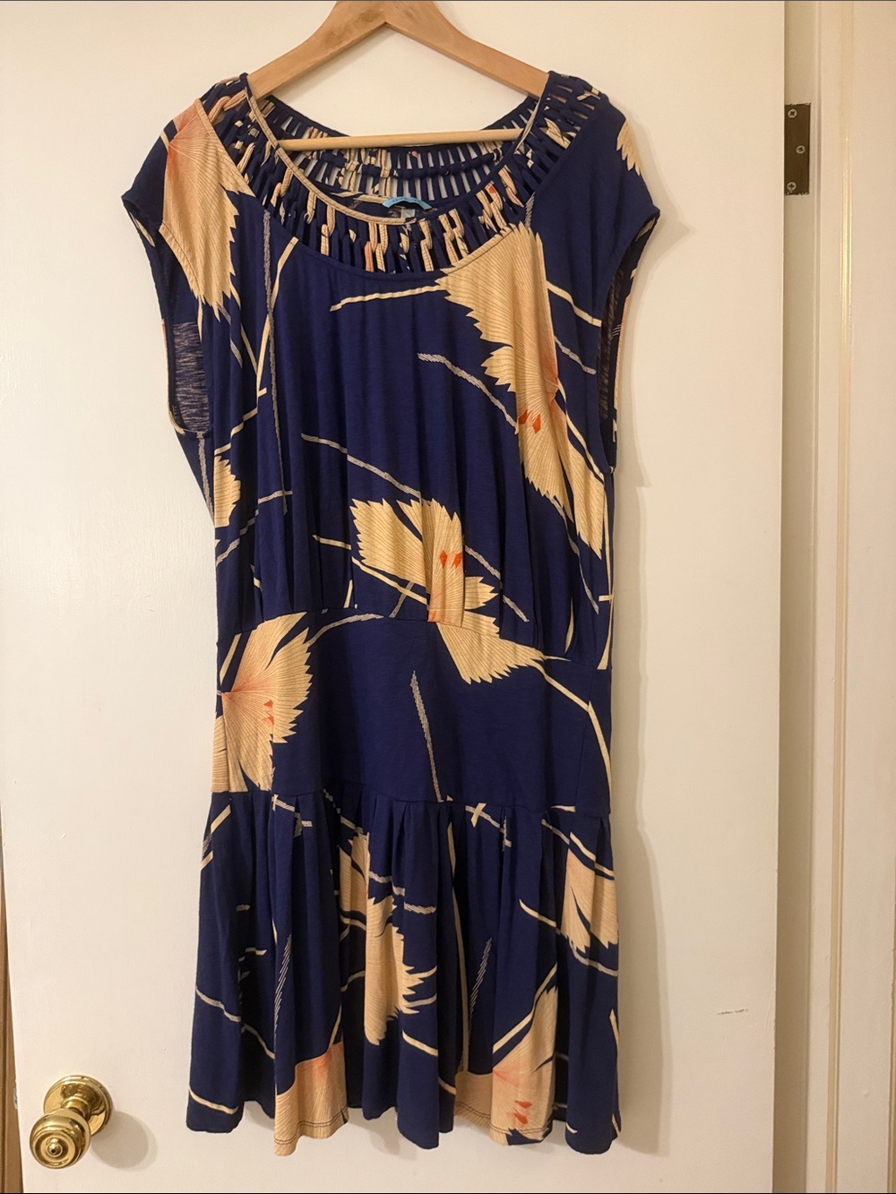 leifsdottir Navy Blue Floral-Print Midi Dress